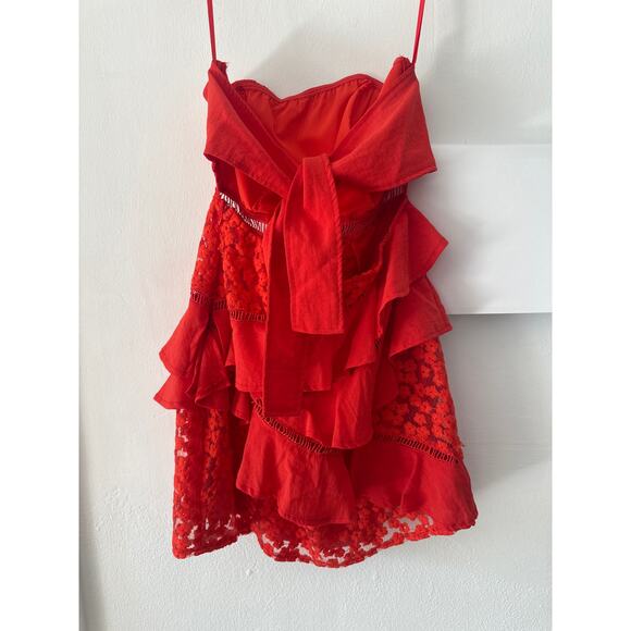 Selfie Leslie Aramis Strapless Lace & Ruffle Detail Dress Red Sz M Christmas - Picture 10 of 14